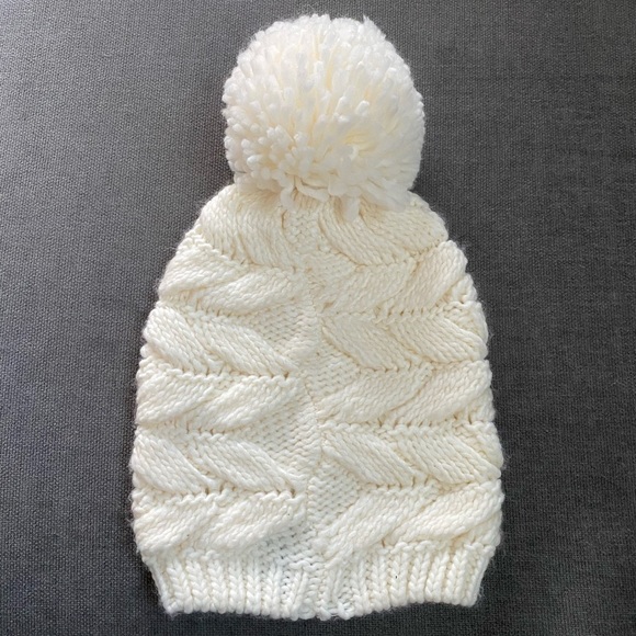 White Knit Hat with Ppm Pom by Fits One Size main image 4